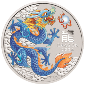 2024 Australia 1 oz Silver Lunar Dragon Blue Colorized