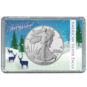 2024 1 oz Silver Eagle Christmas Gift in Reindeer Holder