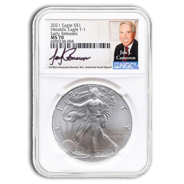 2021 American Silver Eagle Type 1 NGC MS70 Early Releases Jon Cameron Signature