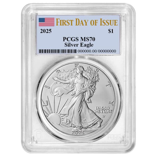 2025 American Silver Eagle MS70 PCGS First Day Issue Flag Label 1
