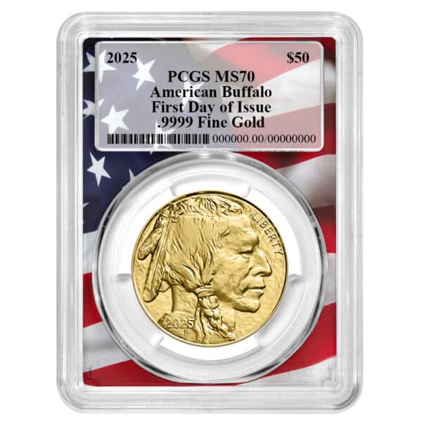 2025 1 oz Gold Buffalo MS70 PCGS Flag Frame First Day Issue