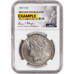 1883-O Morgan Silver Dollar – NGC BU – G.T. Morgan Label