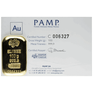 100 Gram PAMP Cast Gold Bar