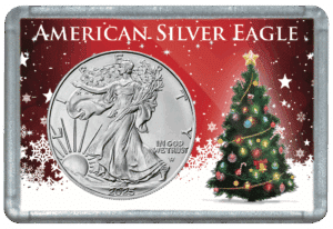2025 1 oz Silver Eagle Holiday Gift in Christmas Tree Holder