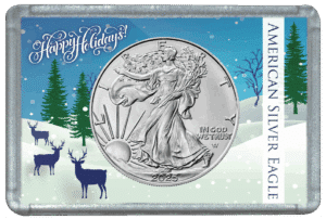 2025 1 oz Silver Eagle Christmas Gift in Reindeer Holder