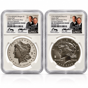 2026 Morgan and Peace Silver Dollar Set Enhanced Uncirculated MS70 Advanced Release Moy Ryder